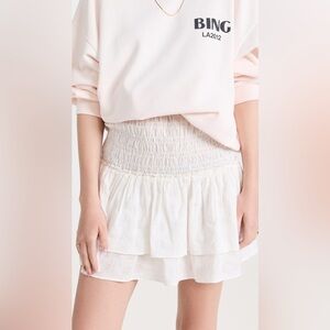 Madewell Smocked Pull On Tiered Mini Skirt in Eyelet White - Size S